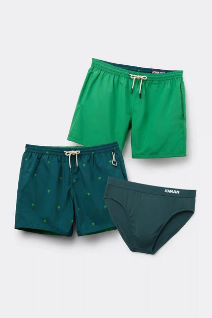 Palm Tree Print Reversible Swim Trunks