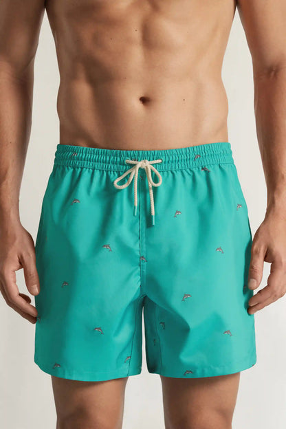 Dolphin Print Reversible Swim Trunks