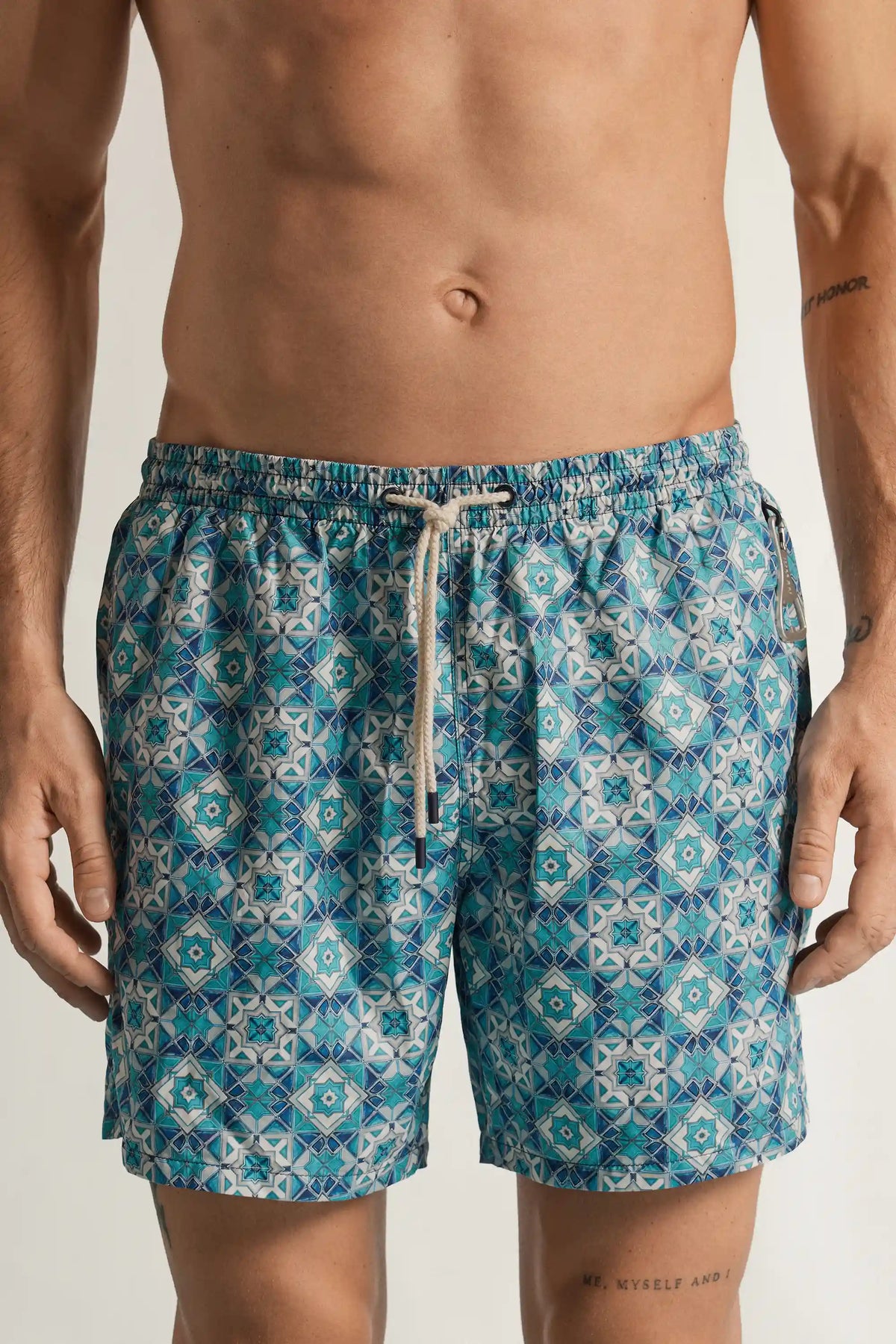 Mosaic Tile Print Swim Trunks