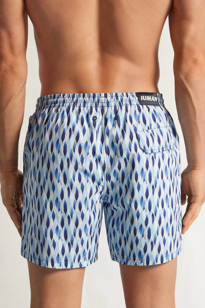 Blue/White Drop Print Swim Trunks