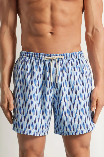 Blue/White Drop Print Swim Trunks