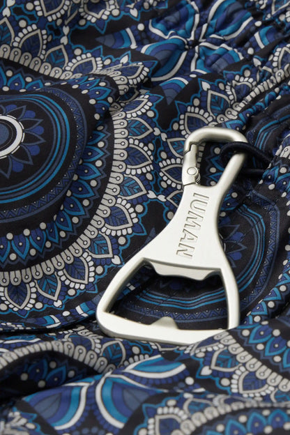 Blue Shaded Mosaic Print Swim Trunks