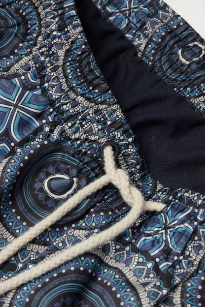 Blue Shaded Mosaic Print Swim Trunks