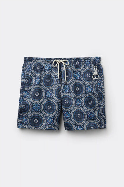 Blue Shaded Mosaic Print Swim Trunks