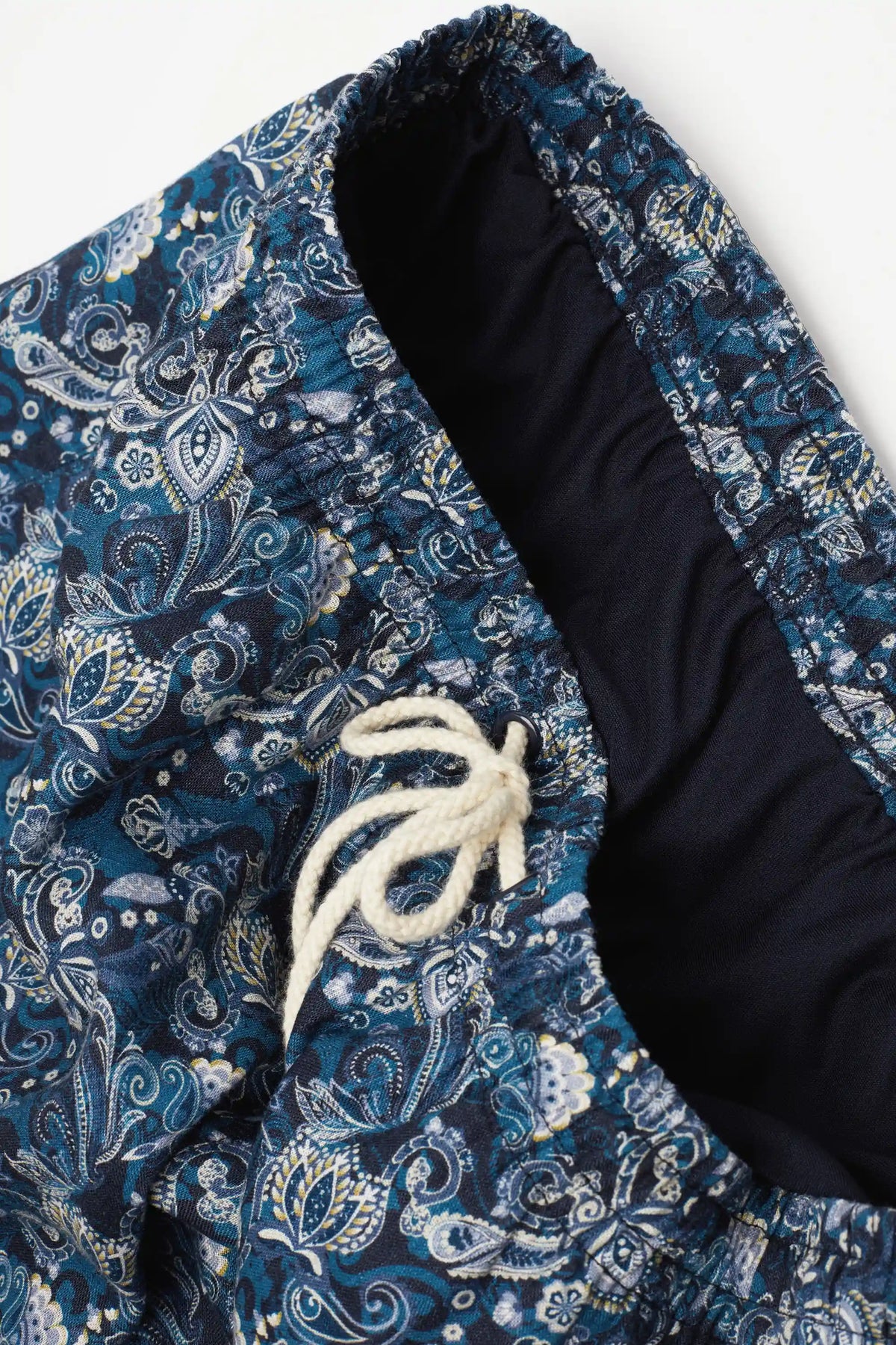 Blue Floral Print 100% Linen Swim Trunks