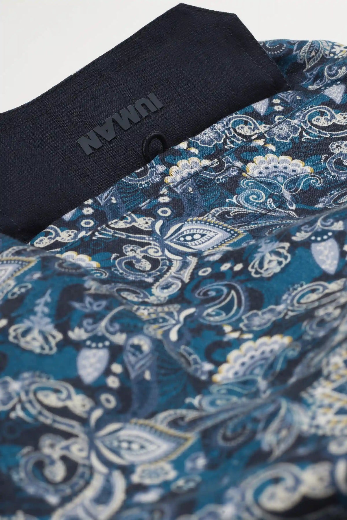 Blue Floral Print 100% Linen Swim Trunks
