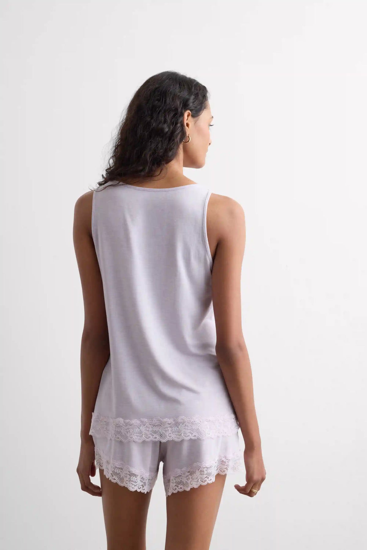 Lace Trim Tank Top Short Pajamas in Modal