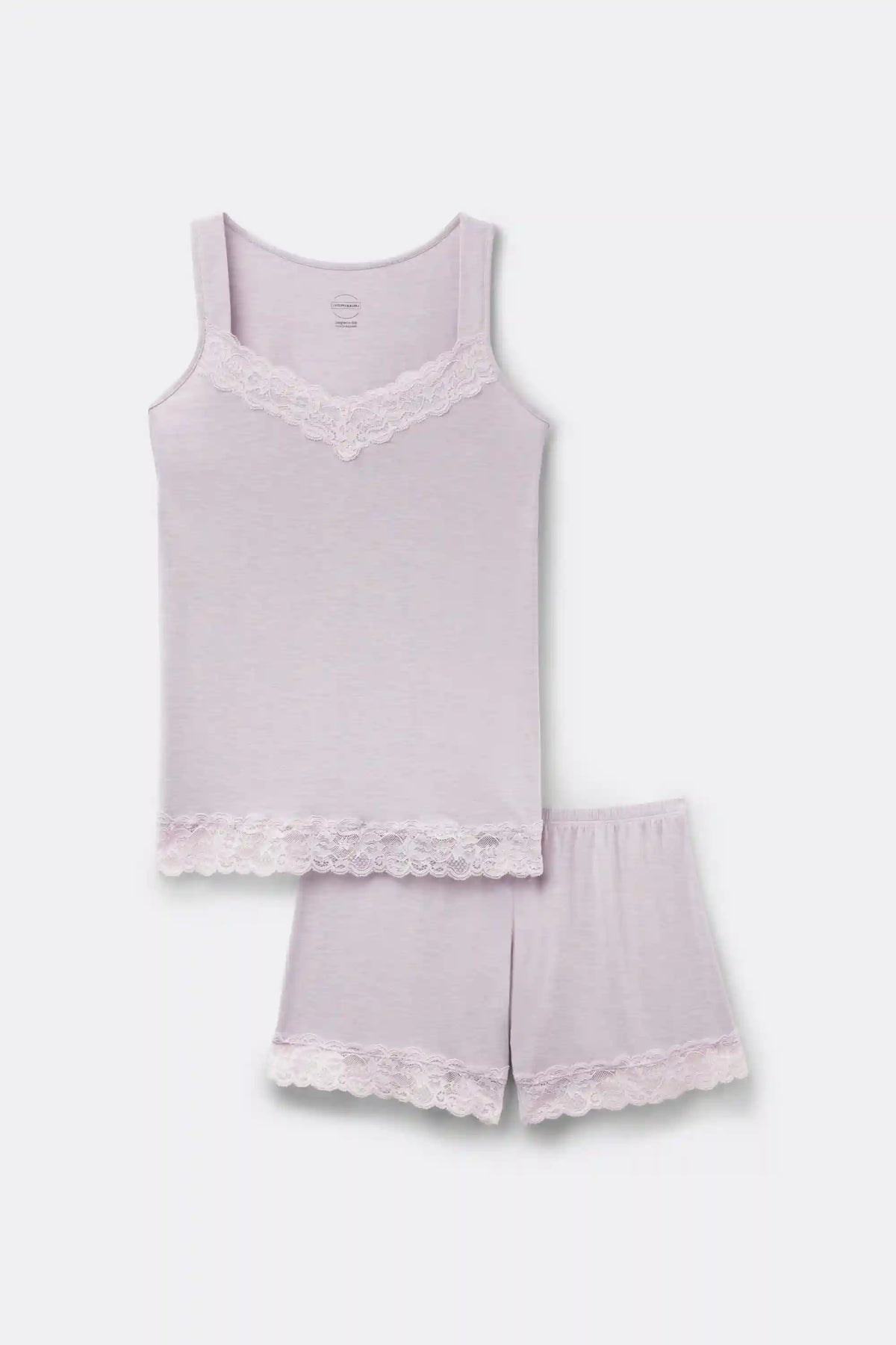 Lace Trim Tank Top Short Pajamas in Modal