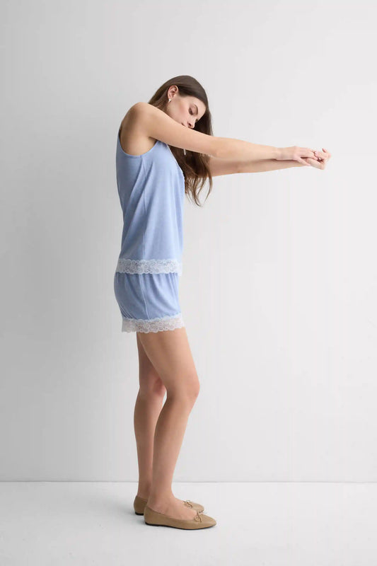 Lace Trim Tank Top Short Pajamas in Modal