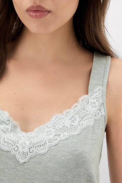 Lace Trim Tank Top Short Pajamas in Modal