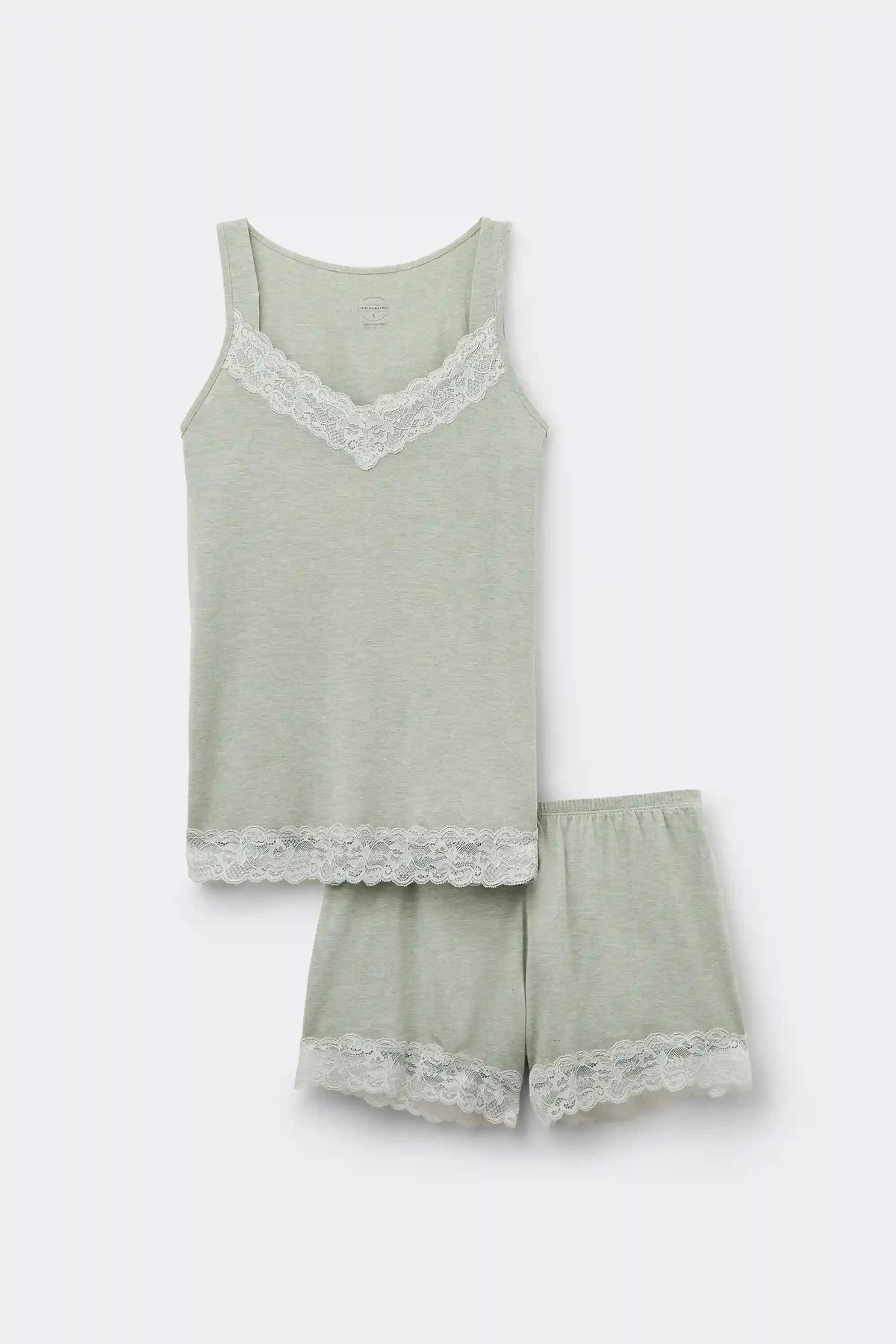 Lace Trim Tank Top Short Pajamas in Modal