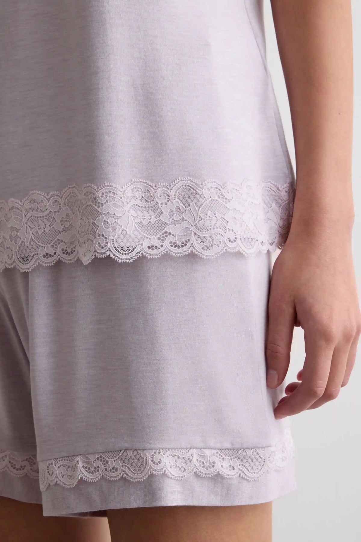 Lace Trim Short Pajamas in Modal