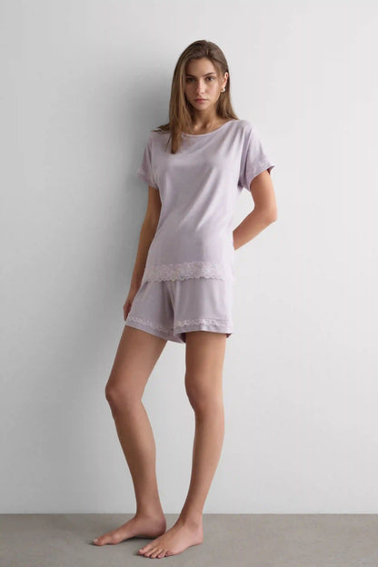 Lace Trim Short Pajamas in Modal
