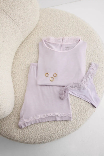 Lace Trim Short Pajamas in Modal