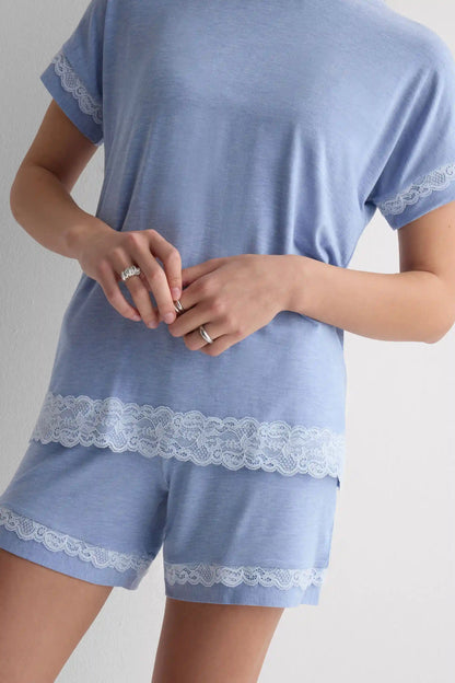 Lace Trim Short Pajamas in Modal