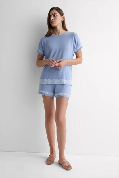 Lace Trim Short Pajamas in Modal