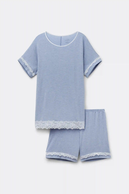 Lace Trim Short Pajamas in Modal
