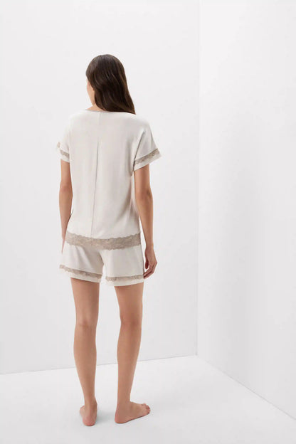 Lace Trim Short Pajamas in Modal