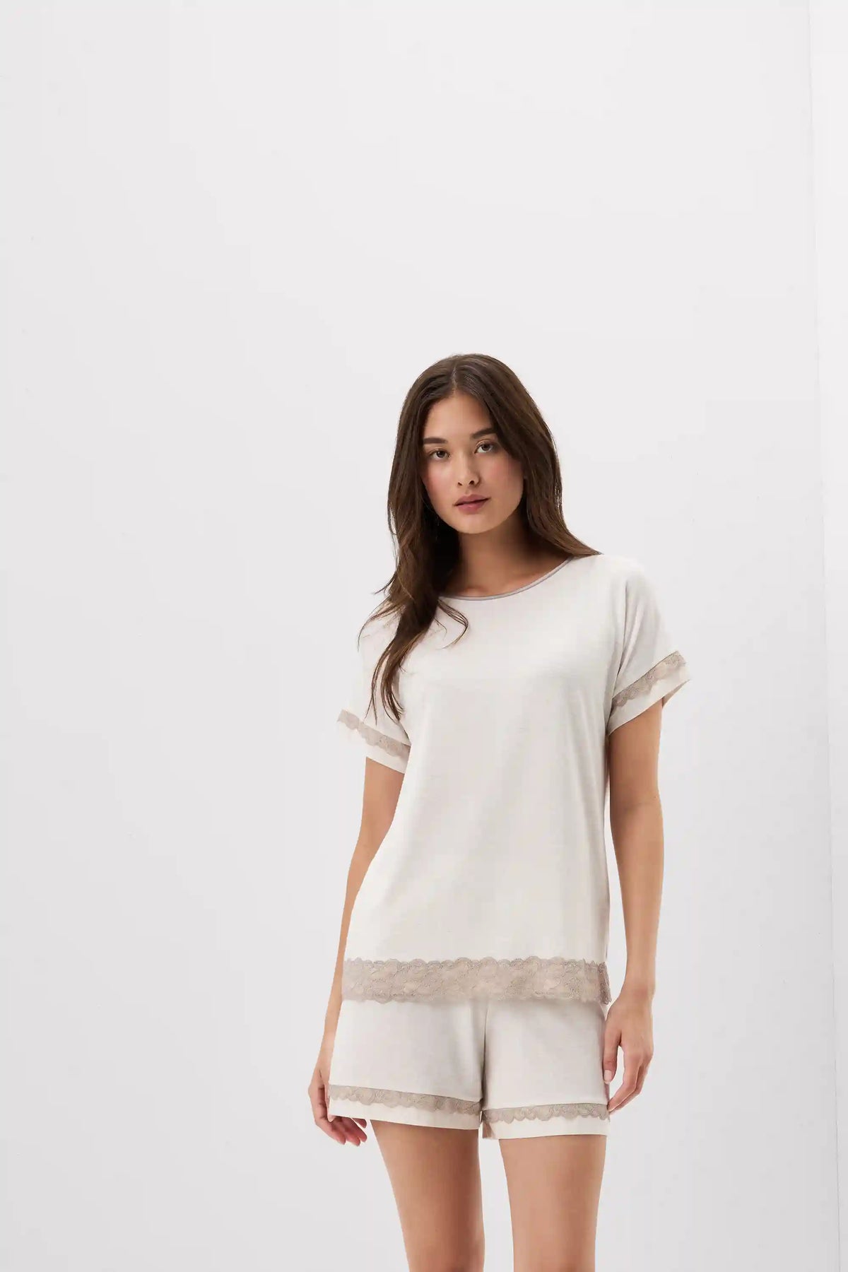 Lace Trim Short Pajamas in Modal