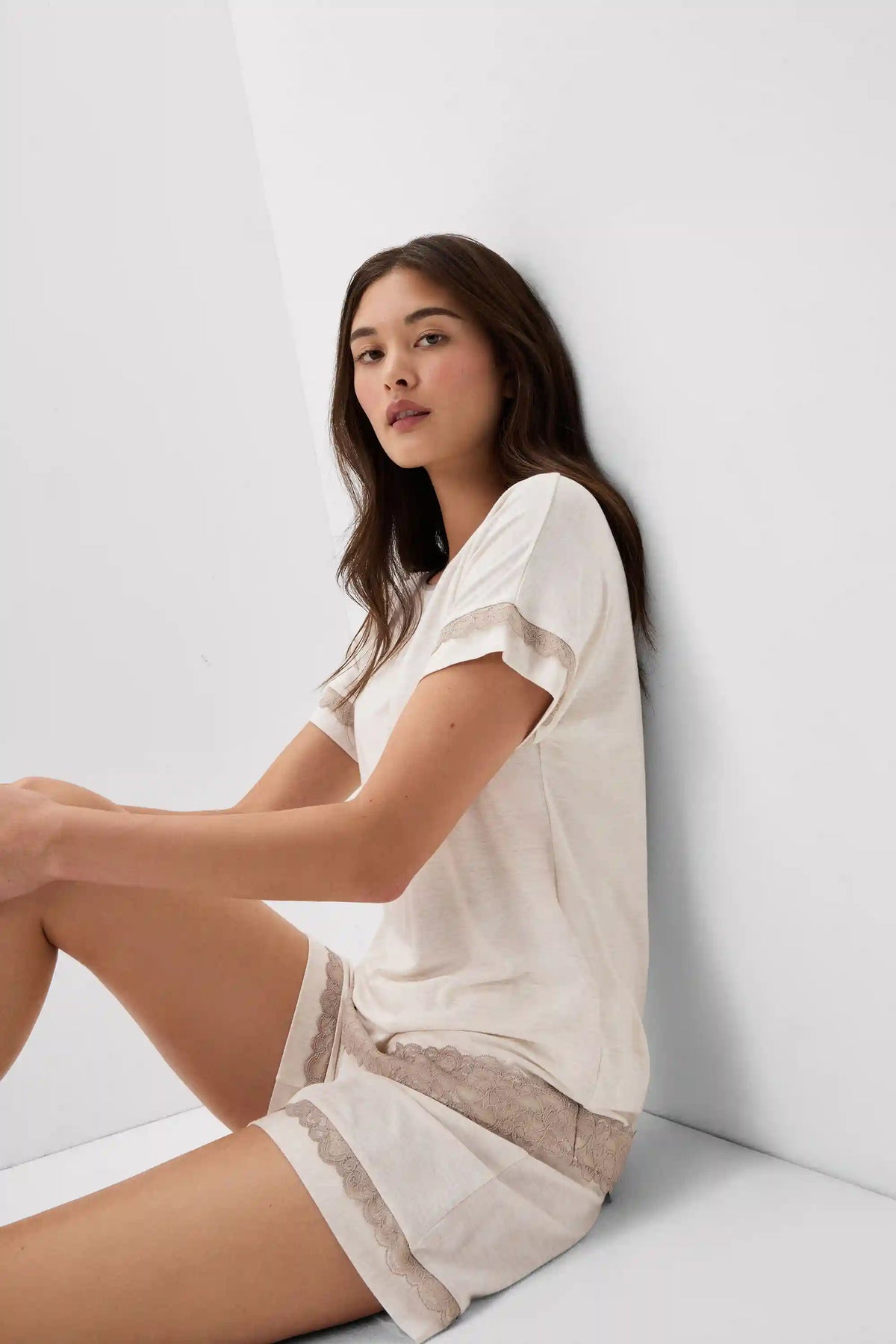 Lace Trim Short Pajamas in Modal