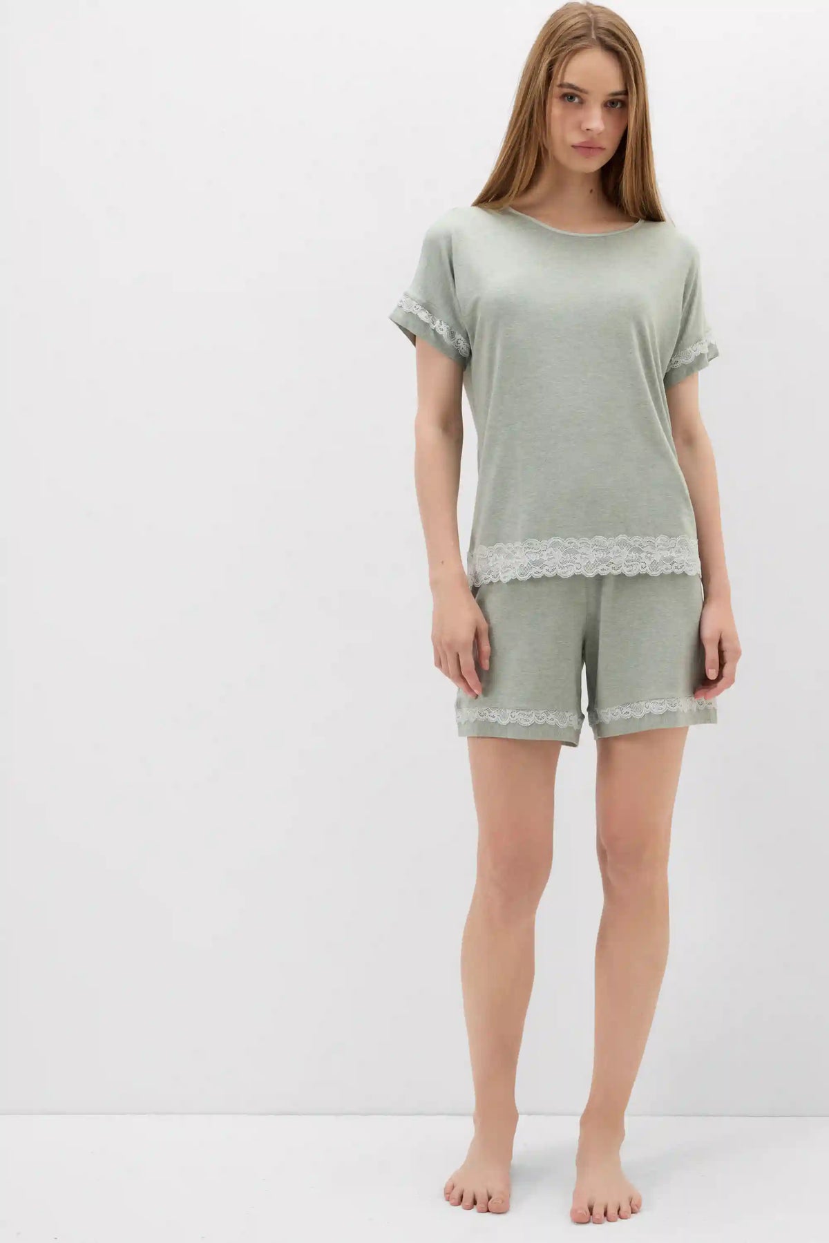 Lace Trim Short Pajamas in Modal