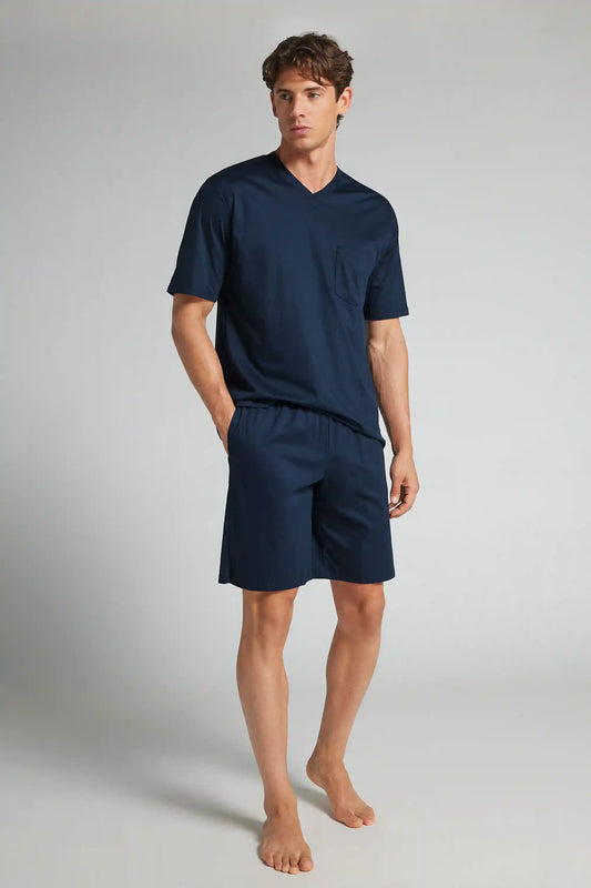 Short Pajamas in Mercerized Cotton filo Premium