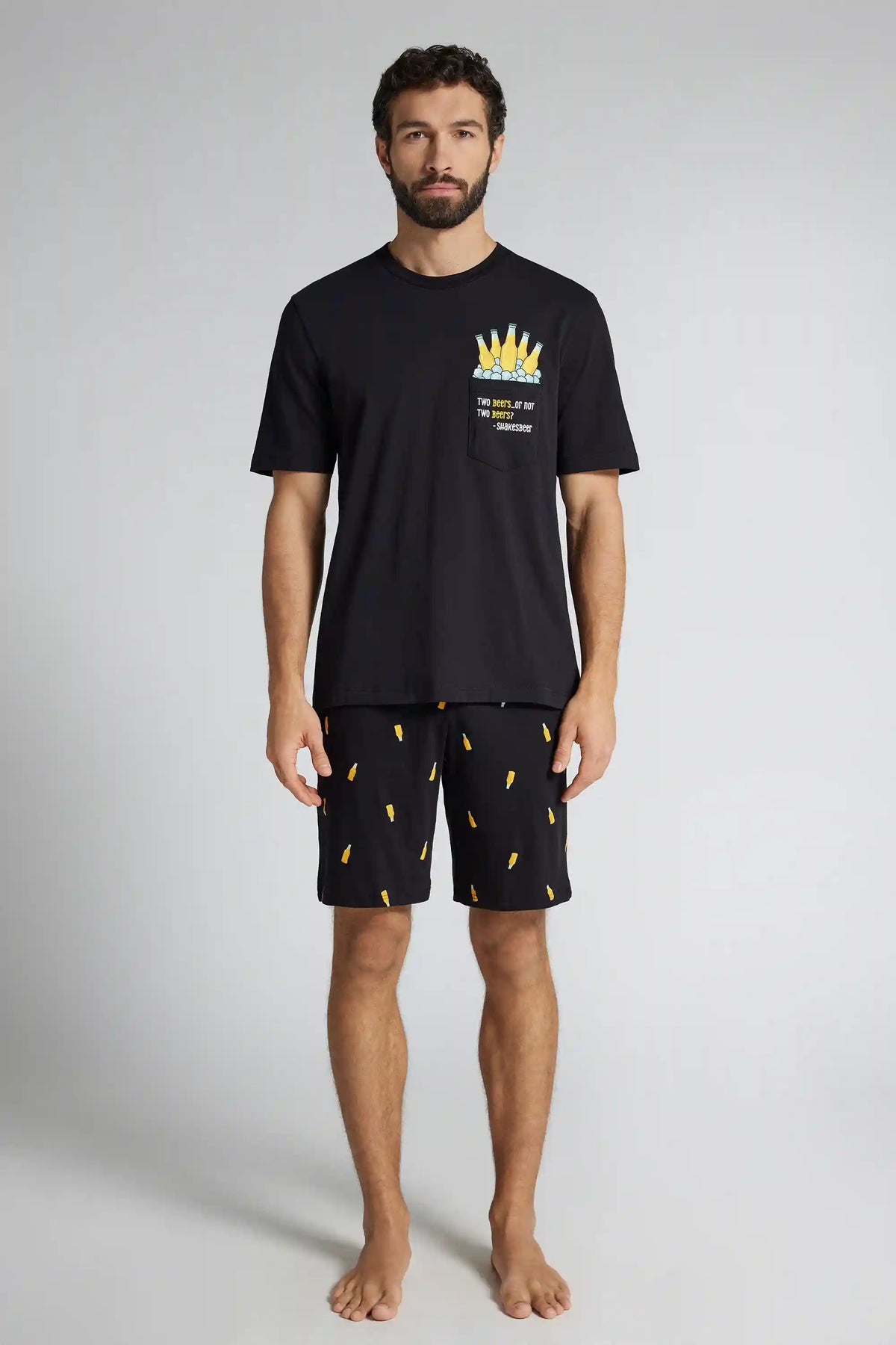 Beer Print Short Cotton Pajamas