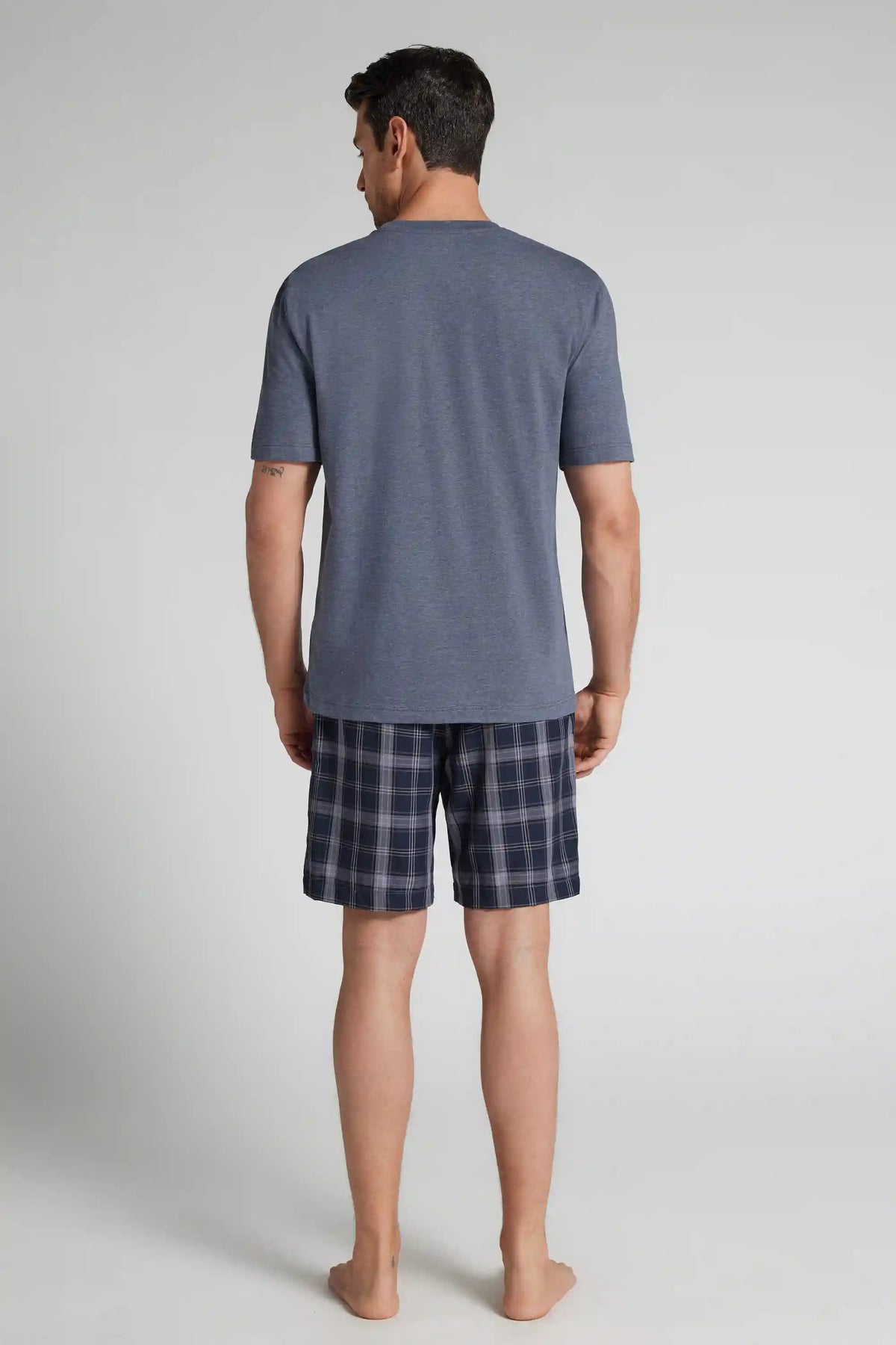 Check Print Denim Cloth and Cotton Short Pajamas