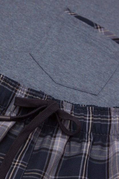Check Print Denim Cloth and Cotton Short Pajamas