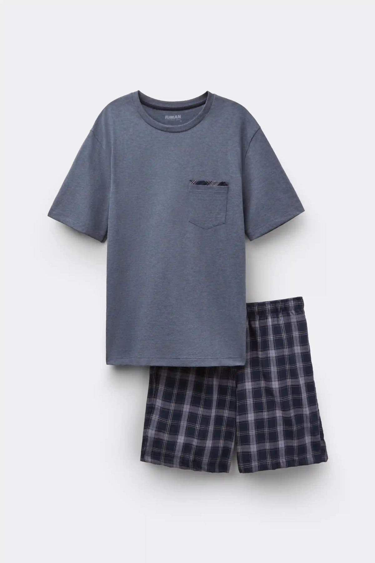 Check Print Denim Cloth and Cotton Short Pajamas