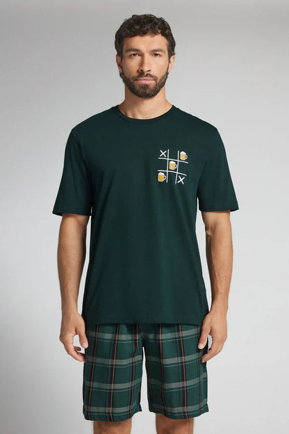 Short Cotton Pajamas with Tic Tac Toe Beer Print