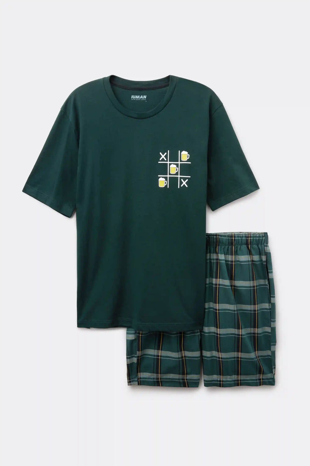 Short Cotton Pajamas with Tic Tac Toe Beer Print