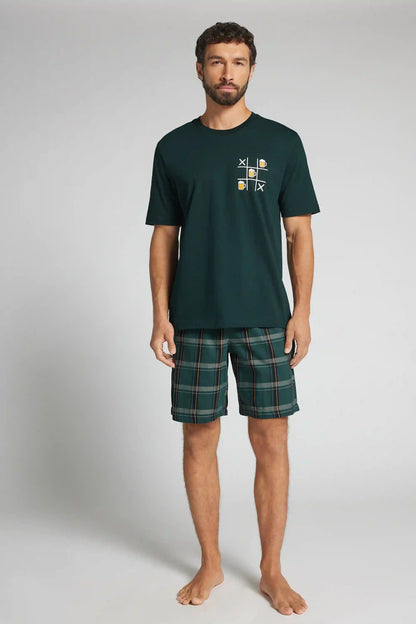 Short Cotton Pajamas with Tic Tac Toe Beer Print