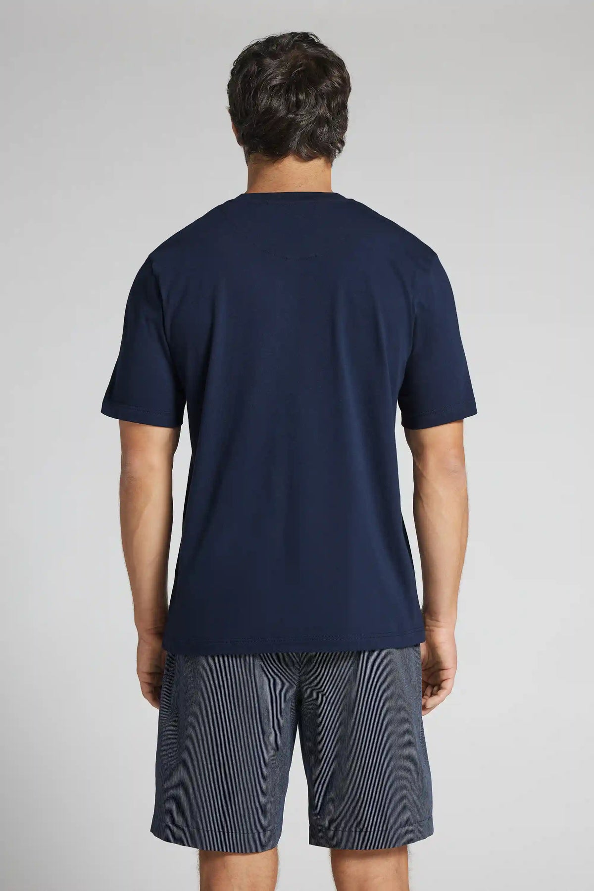 Short Cotton Pajamas with Blue Pinstripe Cloth