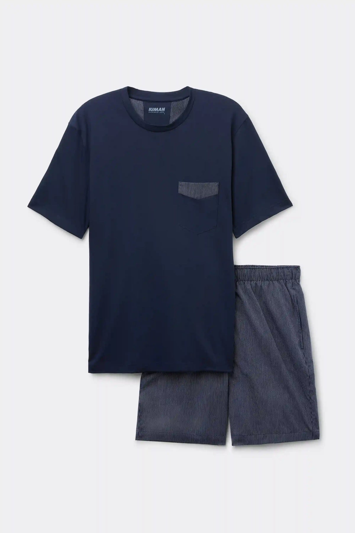 Short Cotton Pajamas with Blue Pinstripe Cloth