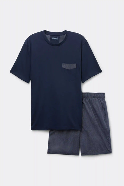 Short Cotton Pajamas with Blue Pinstripe Cloth