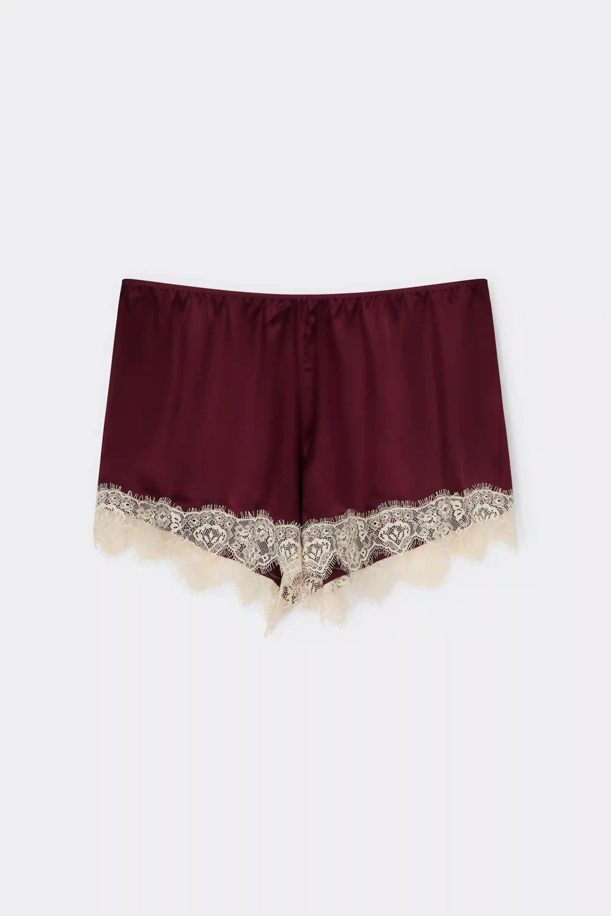 Contrast Lace Trim Silk Shorts