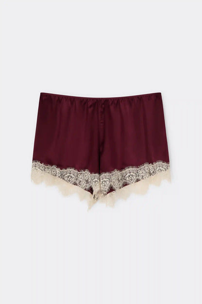 Contrast Lace Trim Silk Shorts
