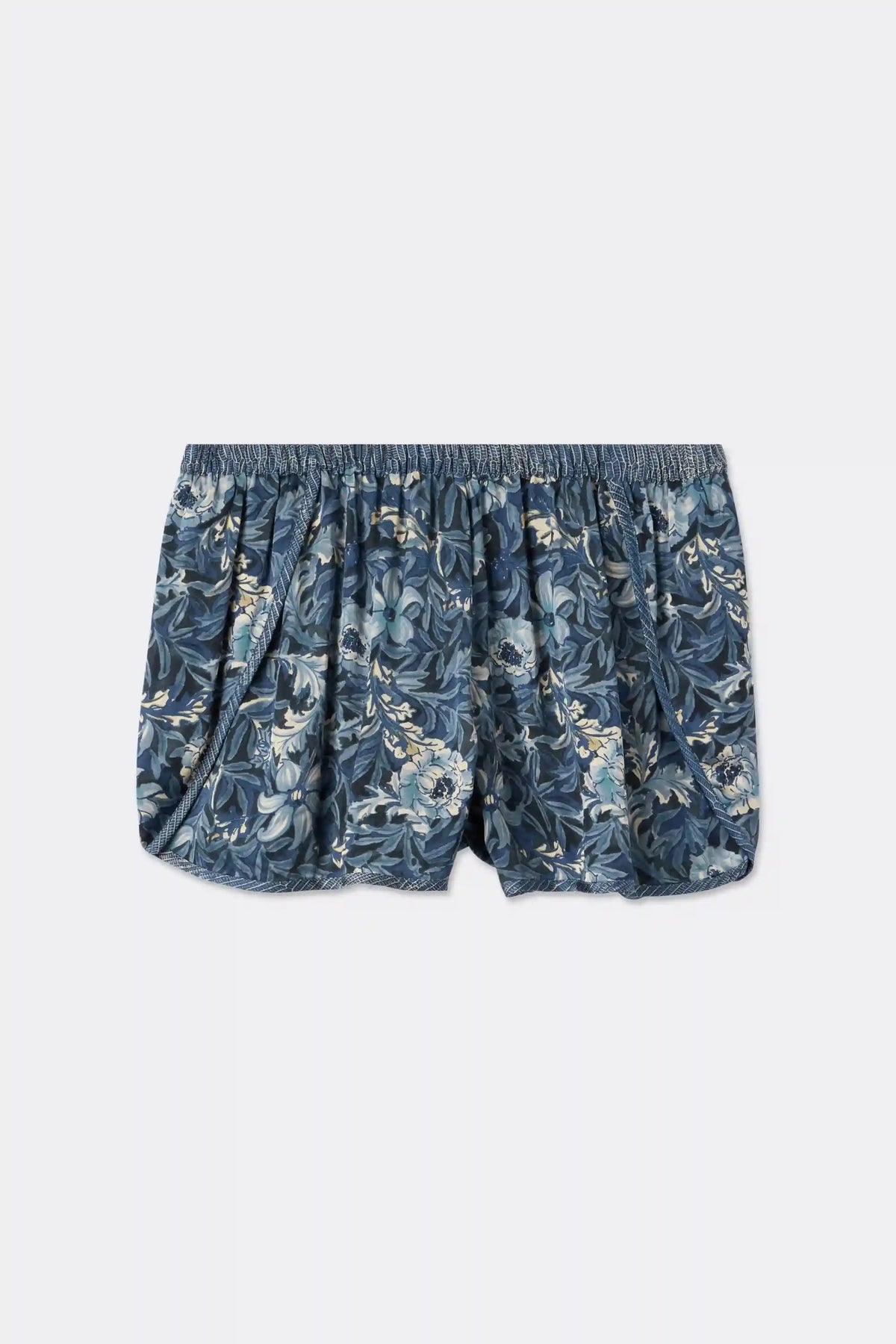 Fanciful Flowers Print Viscose Satin Shorts