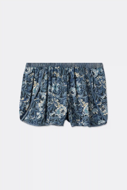 Fanciful Flowers Print Viscose Satin Shorts