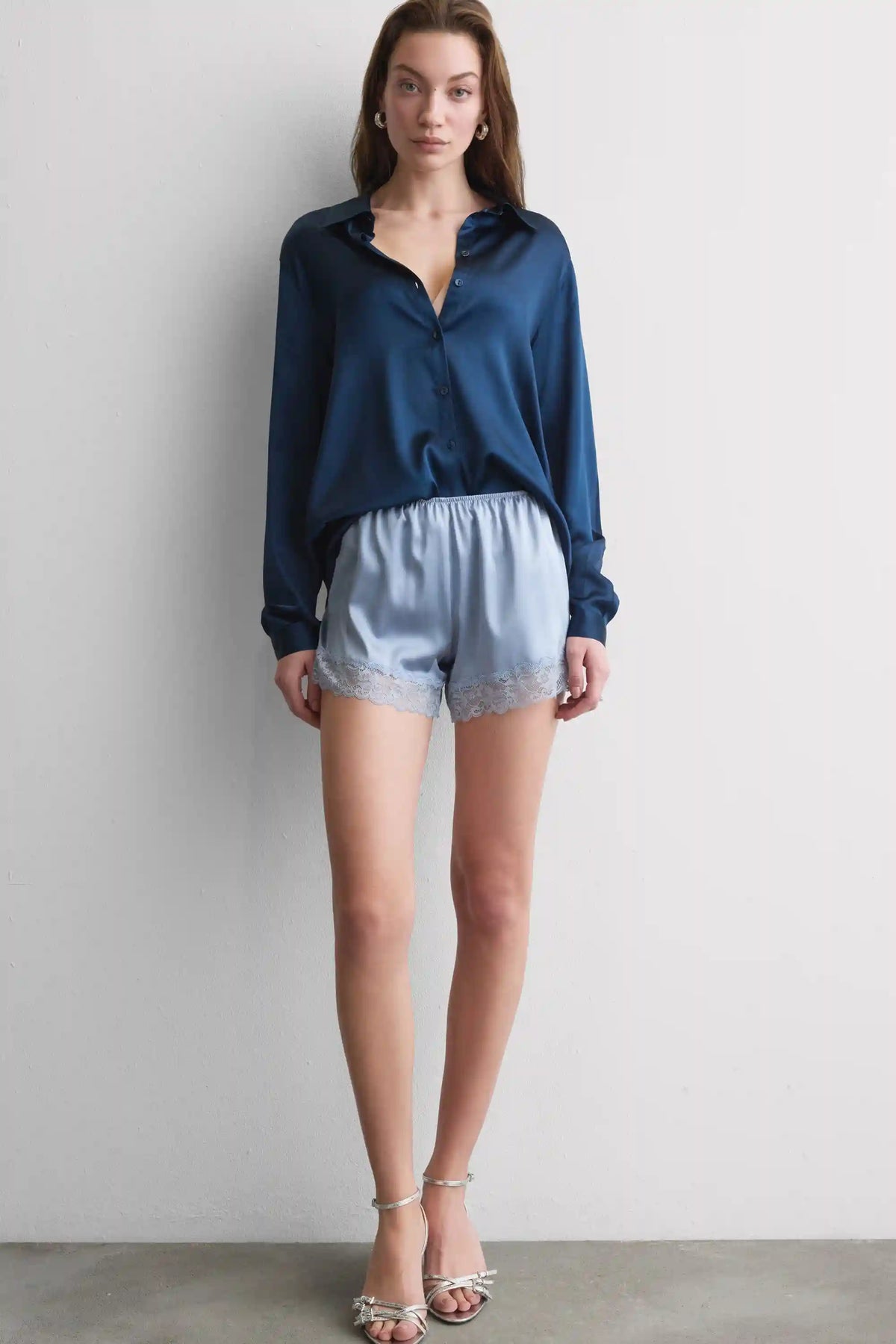 Lace Trim Silk Shorts