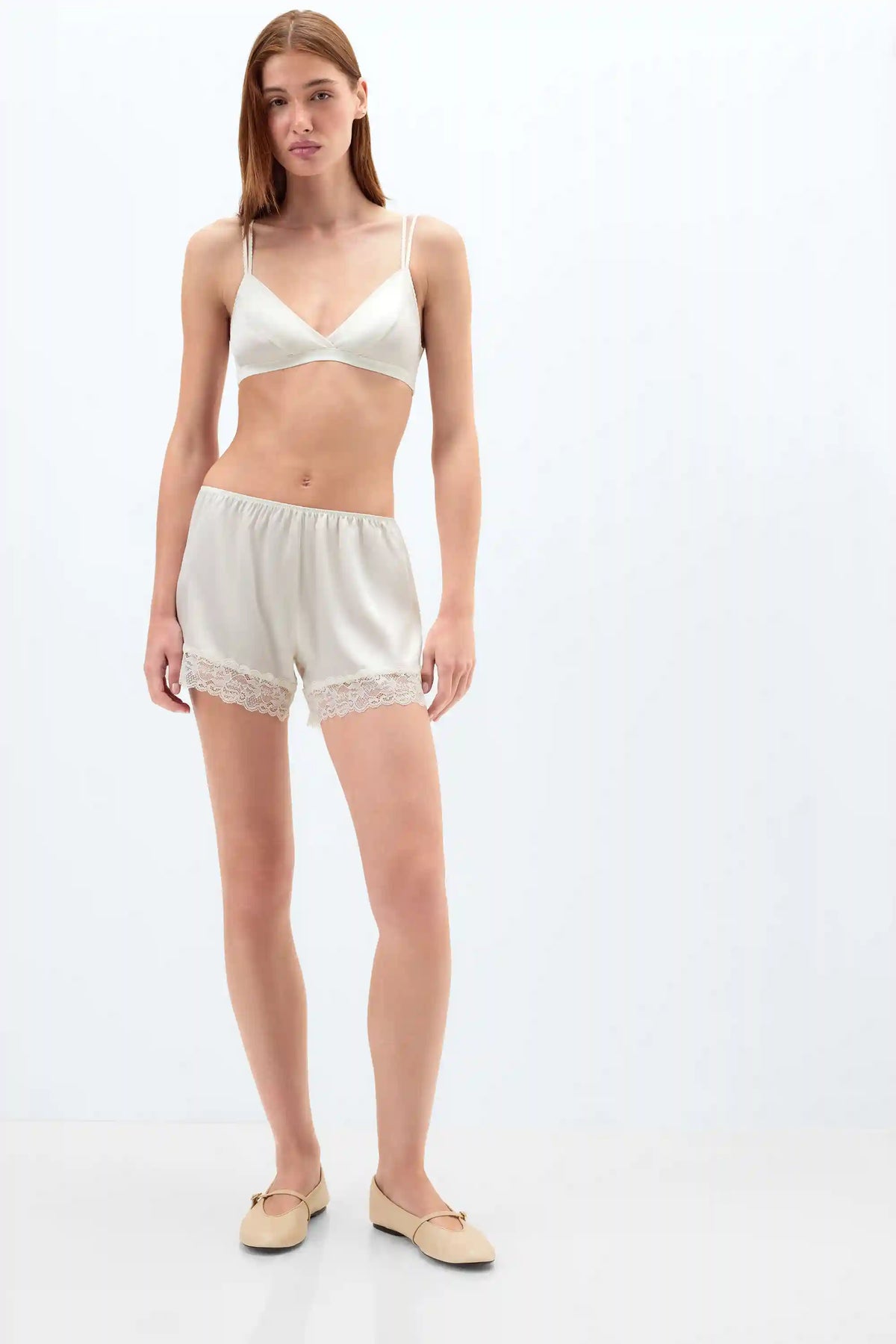 Lace Trim Silk Shorts