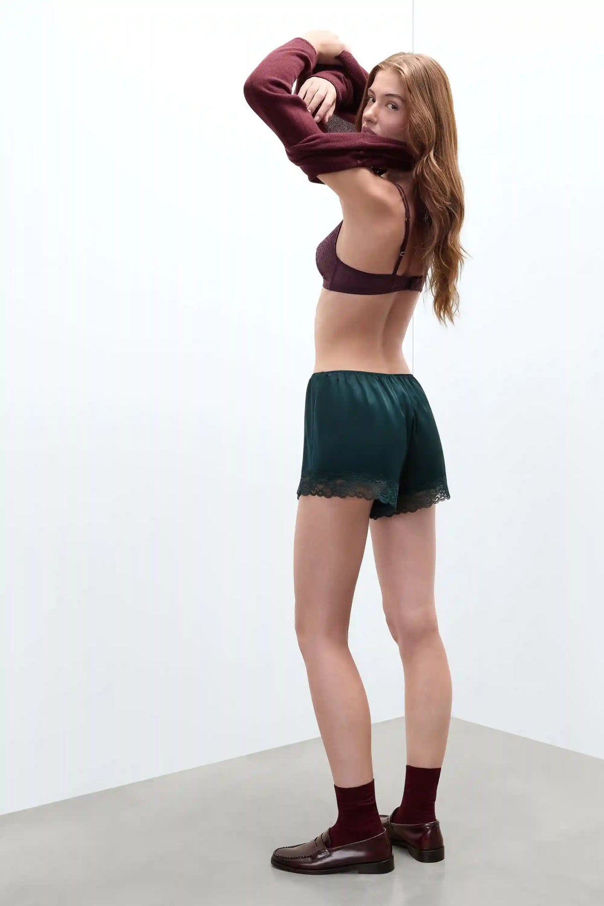 Lace Trim Silk Shorts