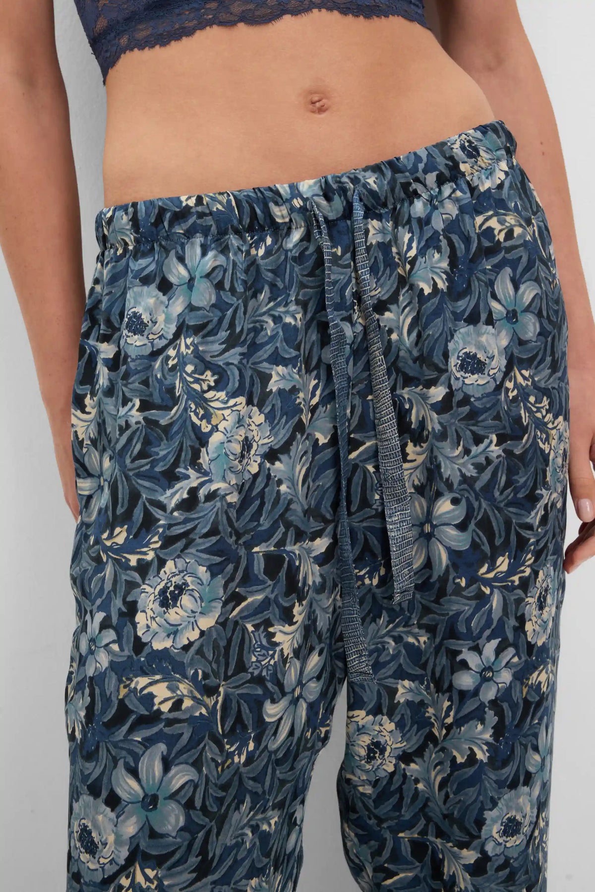 Fanciful Flowers Print Viscose Satin Pants