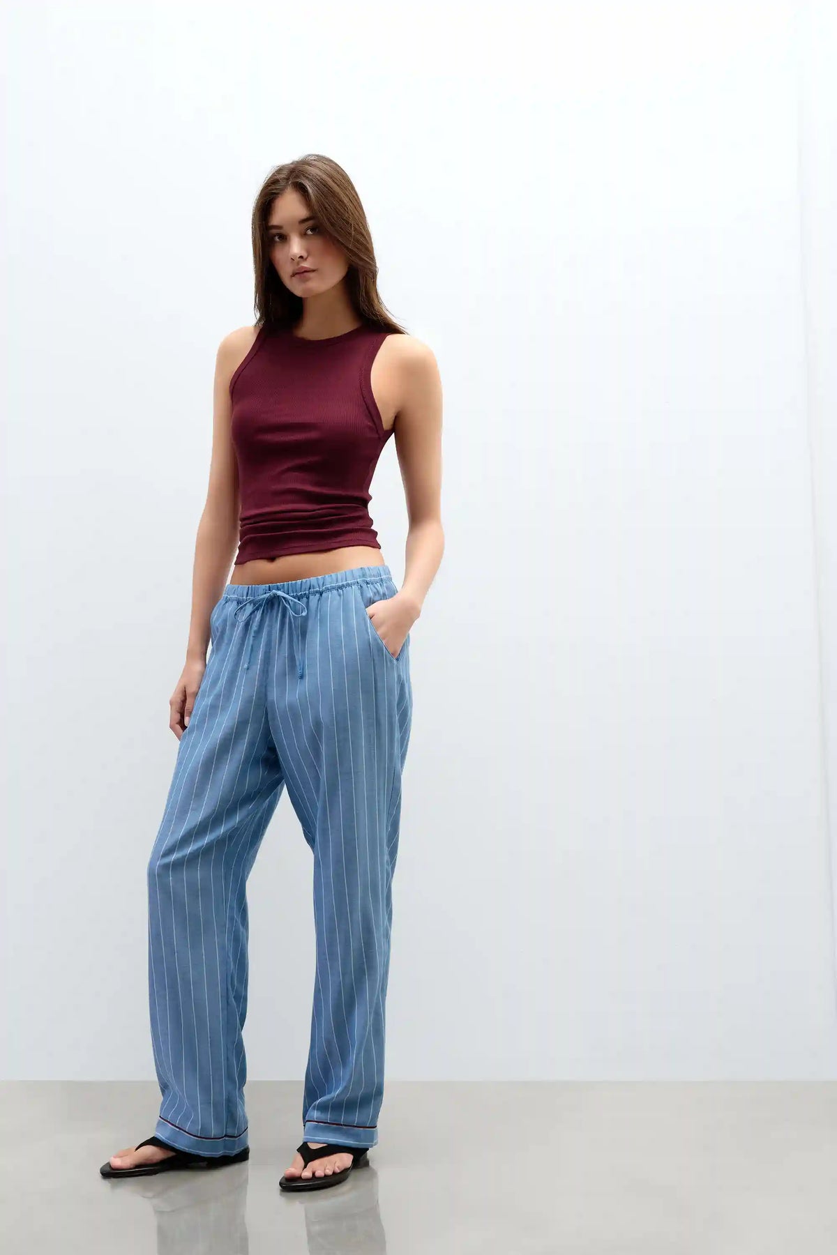 Preppy Stripes Woven Cotton Pants