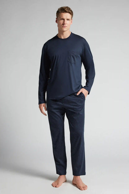 Long Mercerized Cotton Pajamas with Polka Dot Print filo Premium