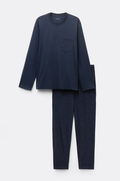 Long Mercerized Cotton Pajamas with Polka Dot Print filo Premium