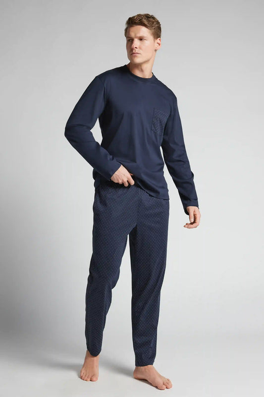 Long Mercerized Cotton Pajamas with Polka Dot Print filo Premium