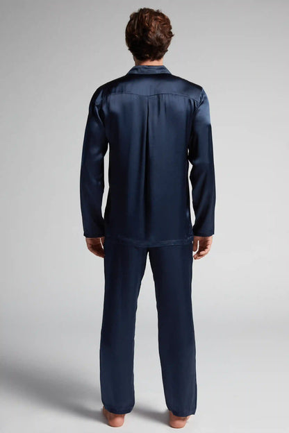Long Silk Piped Pajamas