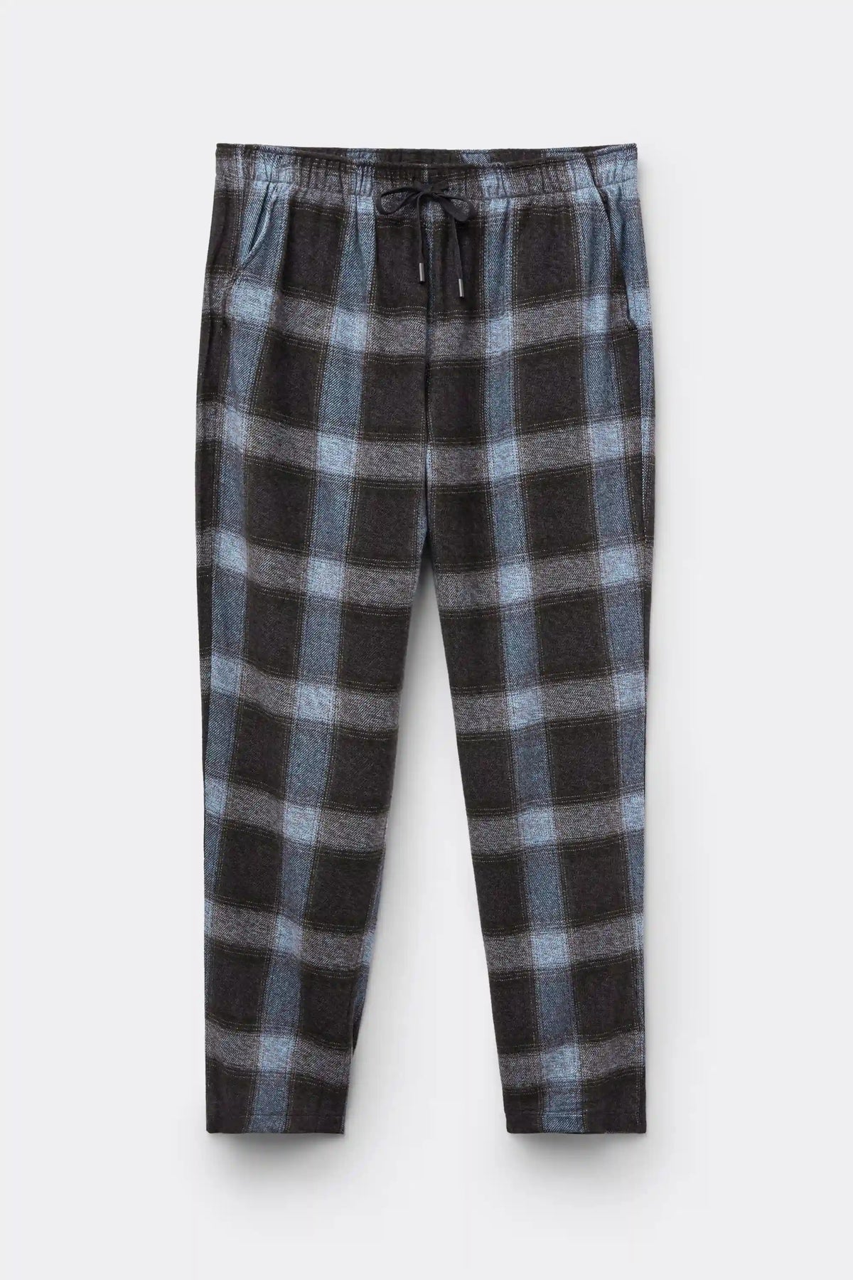 Blue Check Print Full Length Knit Pants